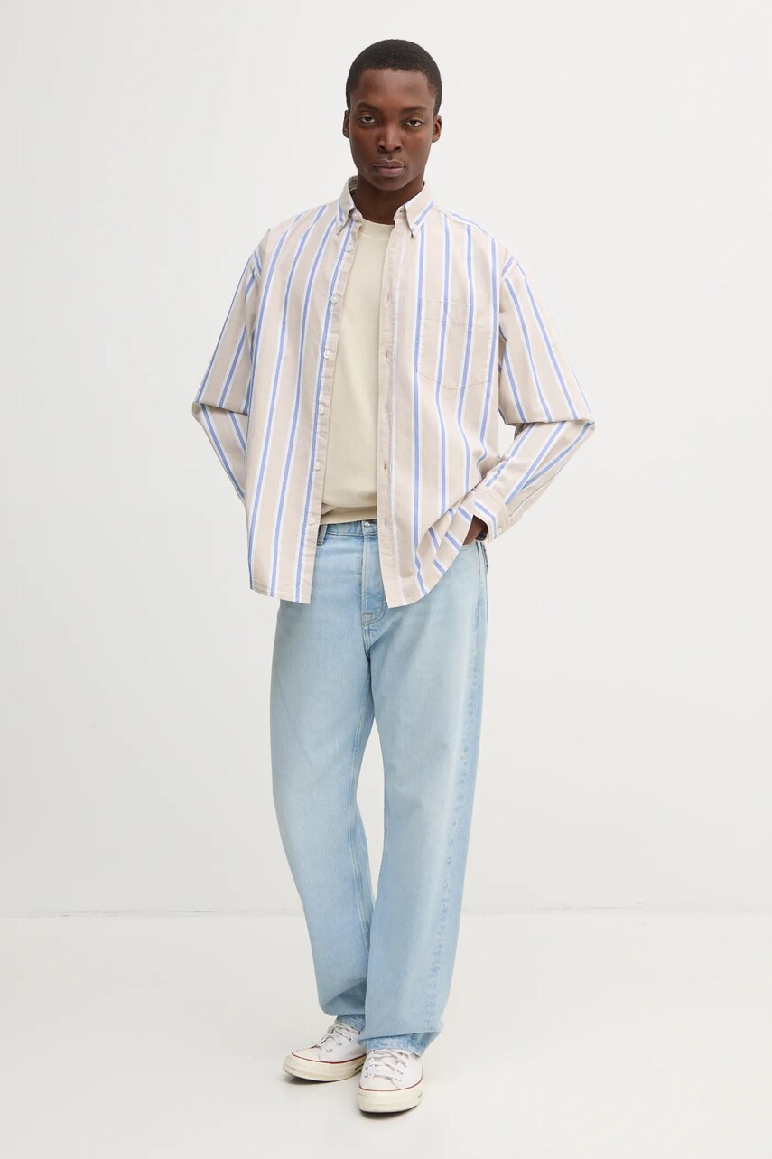 Бавовняна сорочка Hugo Blue чоловіча колір бежевий relaxed комір button-down 50534183