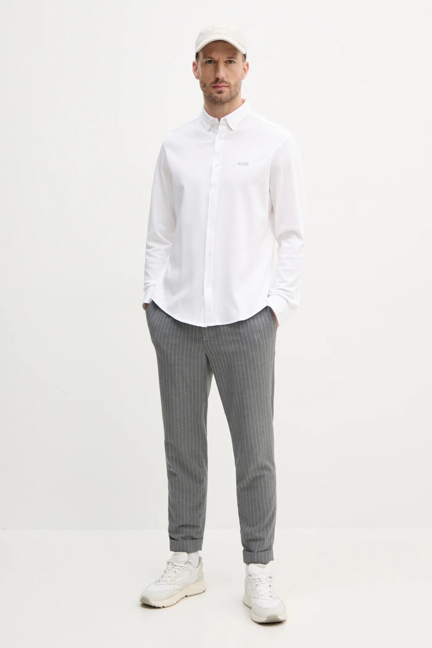 Сорочка BOSS Green чоловіча колір білий regular комір button-down 50533163