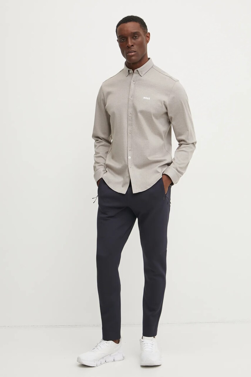 Сорочка BOSS Green чоловіча колір бежевий regular комір button-down 50533163