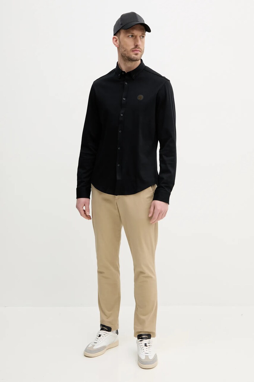 Сорочка BOSS Green чоловіча колір чорний regular комір button-down 50533163