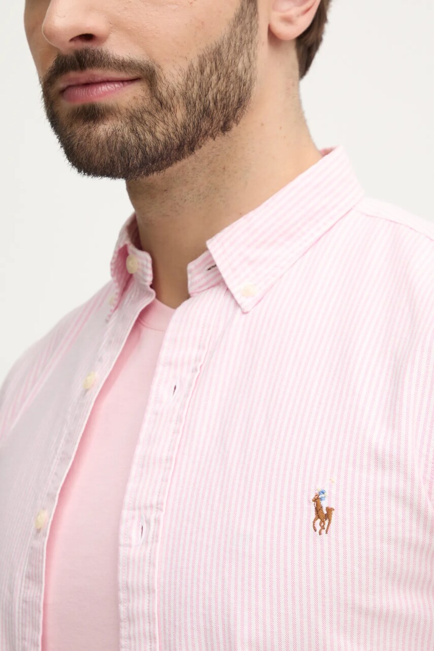 Бавовняна сорочка Polo Ralph Lauren чоловіча колір рожевий slim класичний комір 710953710