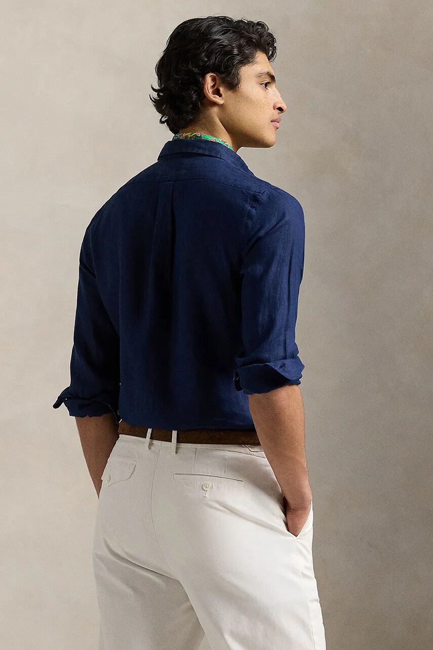 Сорочка з льону Polo Ralph Lauren колір синій slim класичний комір 710966295