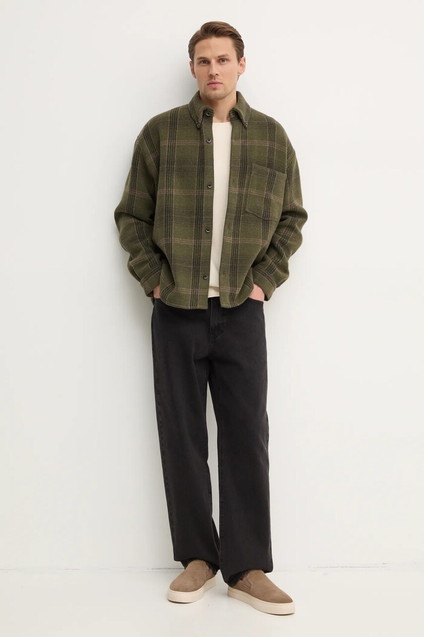 Сорочка з домішкою вовни Won Hundred колір зелений relaxed комір button-down 3429-14271