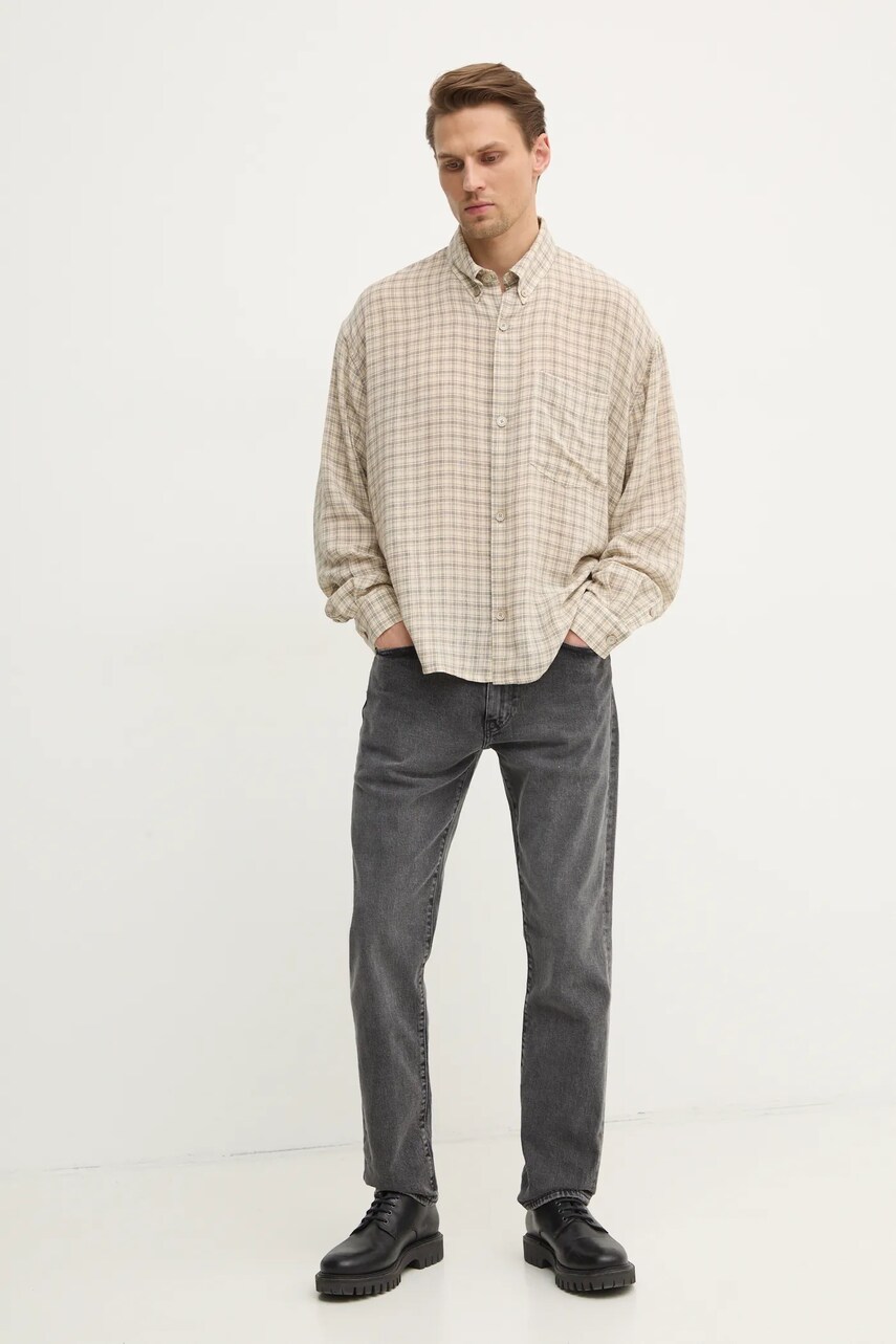 Сорочка Won Hundred чоловіча колір бежевий relaxed комір button-down 3462-14274