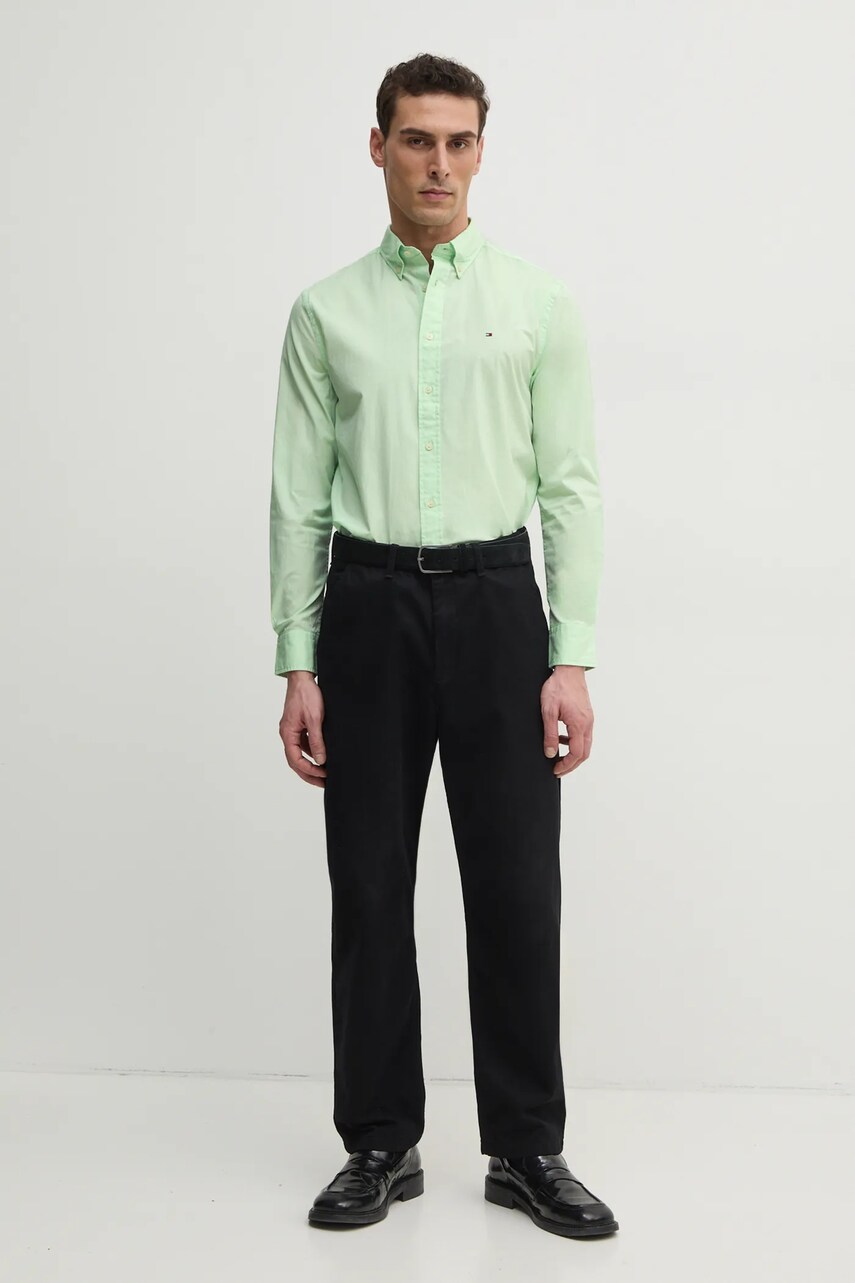Бавовняна сорочка Tommy Hilfiger чоловіча колір зелений regular комір button-down MW0MW37550