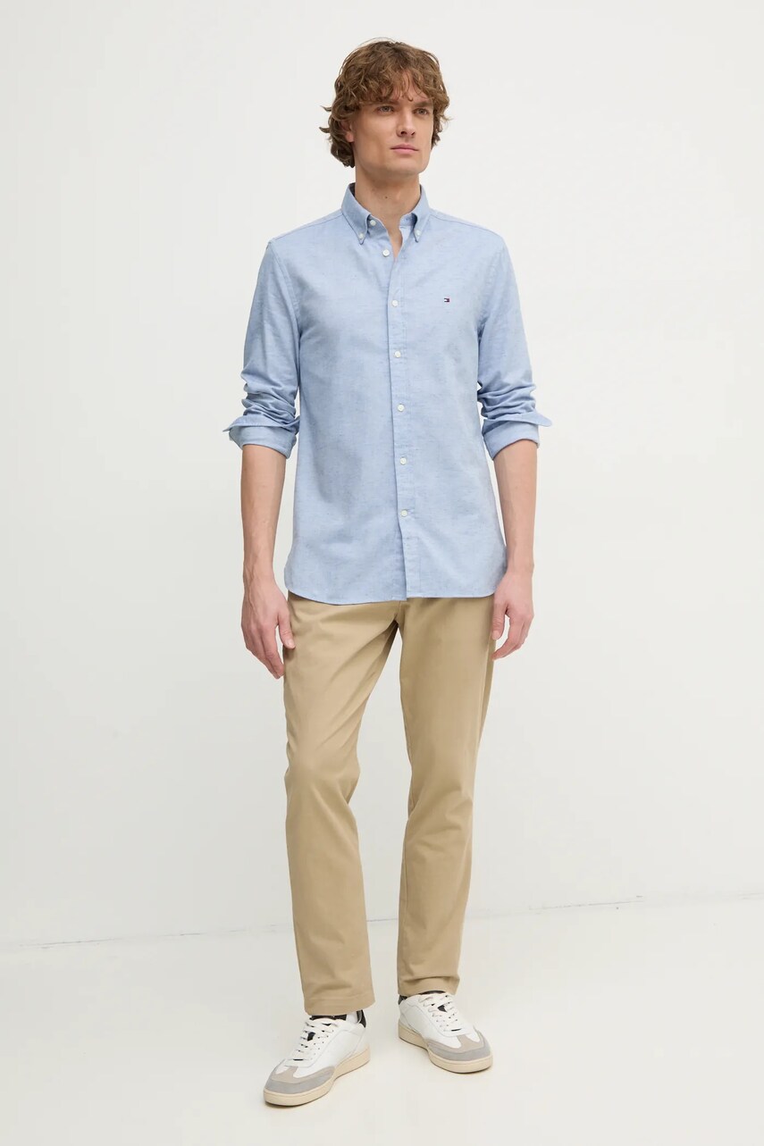 Сорочка з домішкою льону Tommy Hilfiger regular комір button-down MW0MW37574