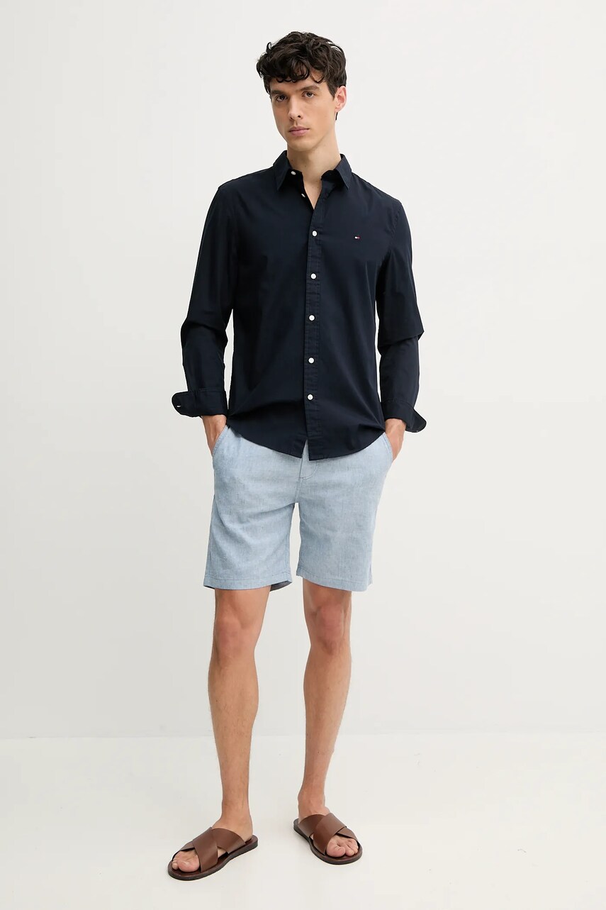 Бавовняна сорочка Tommy Hilfiger чоловіча колір синій slim класичний комір MW0MW38137