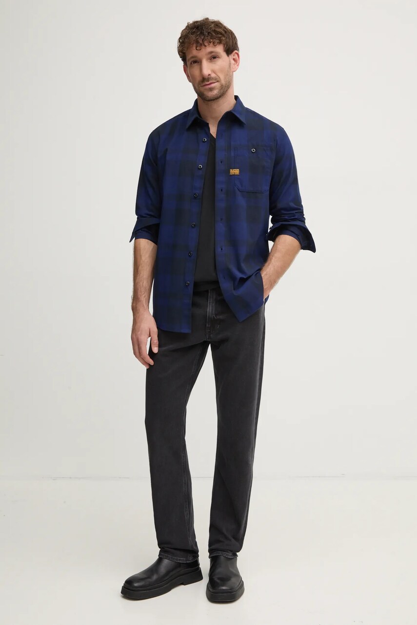 Бавовняна сорочка G-Star Raw чоловіча колір синій regular класичний комір D23553-D412