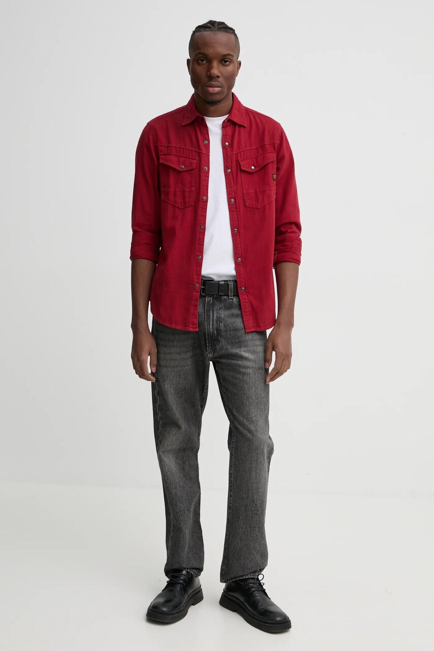 Бавовняна сорочка G-Star Raw чоловіча колір червоний regular класичний комір D25223-D454