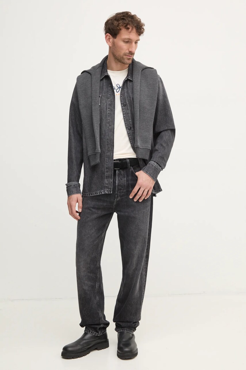 Джинсова сорочка Pepe Jeans RELAXED OVERSHIRT чоловіча колір сірий relaxed класичний комір PM308585XM8