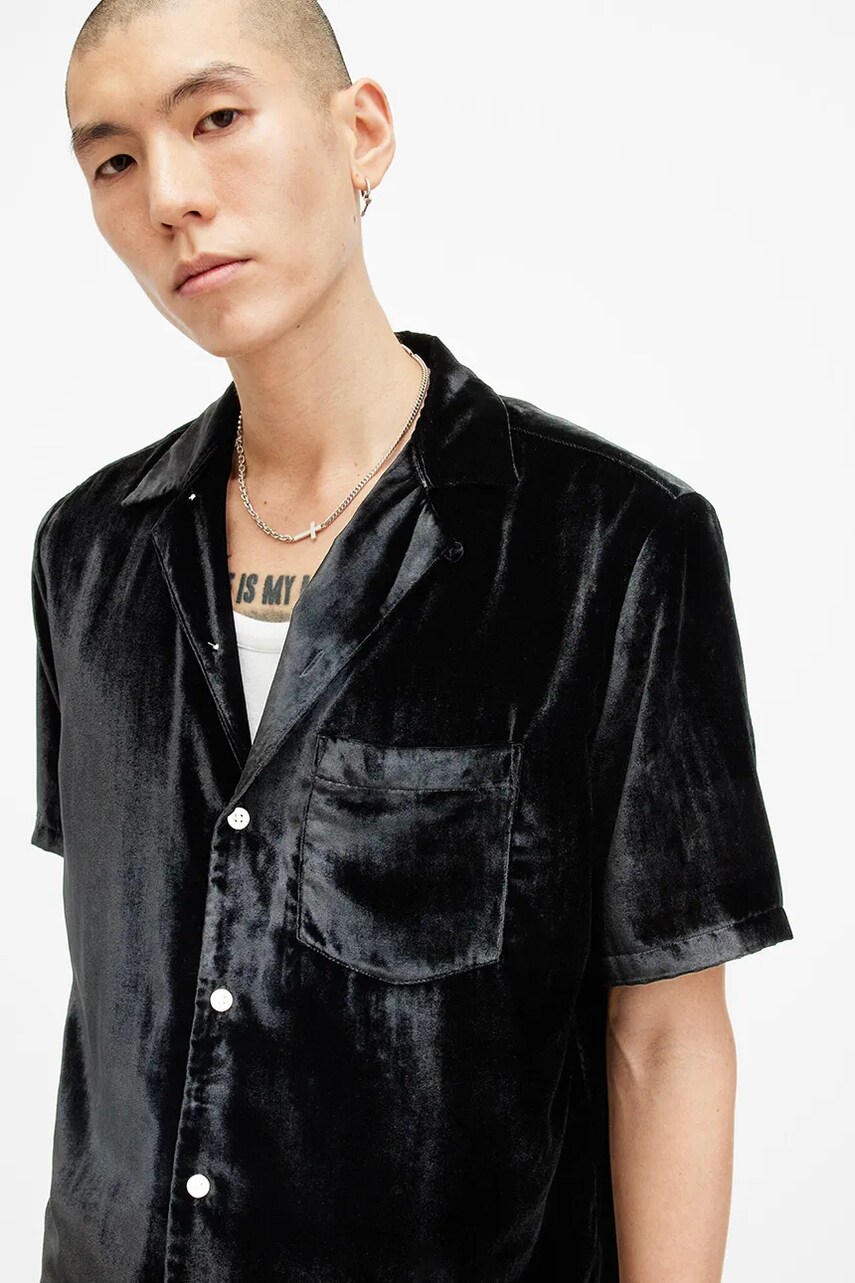 Сорочка AllSaints RUNA чоловіча колір чорний relaxed M100SB