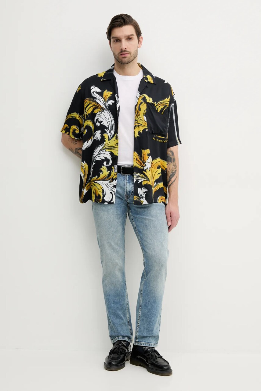 Сорочка Versace Jeans Couture чоловіча колір чорний relaxed комір button-down 78GAL2B0 NS632