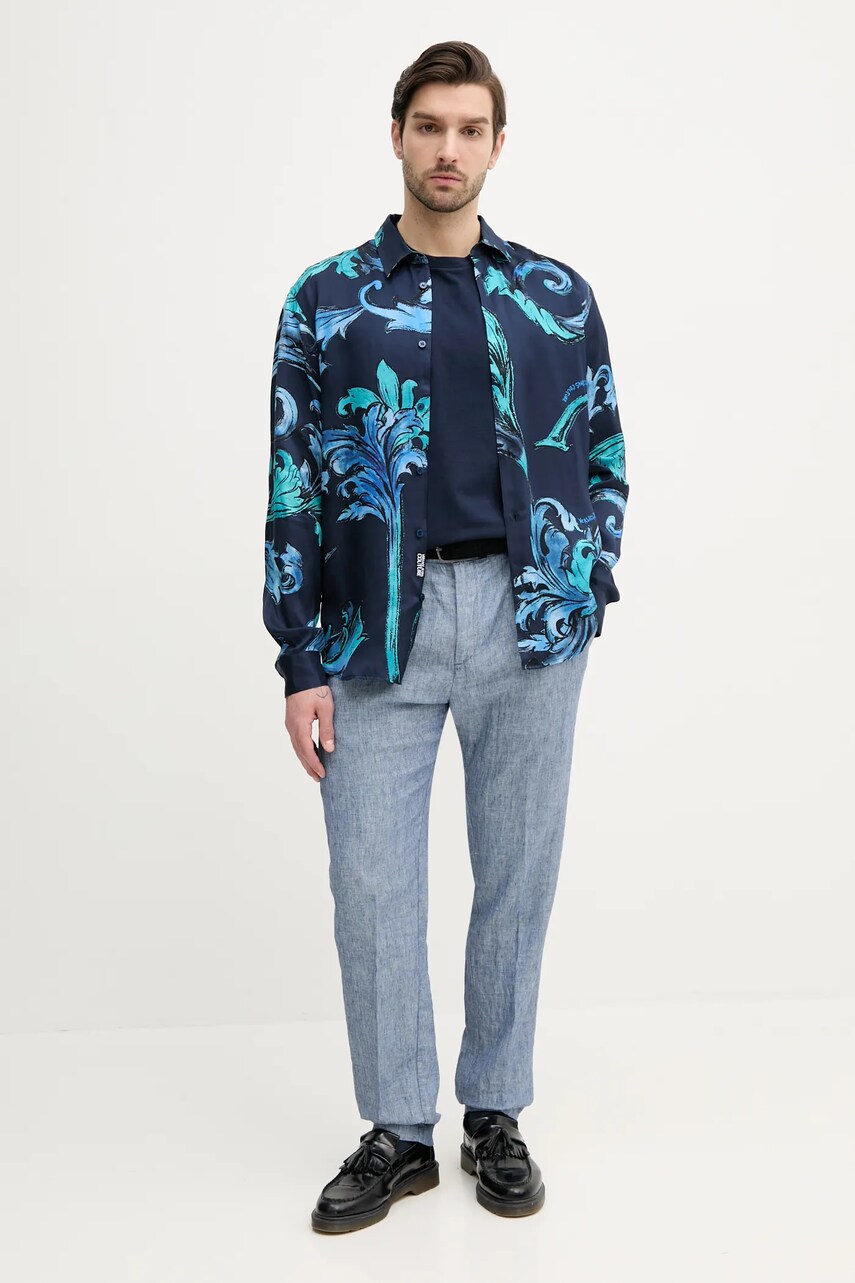 Сорочка Versace Jeans Couture чоловіча колір синій relaxed класичний комір 78GAL2R0 NS632