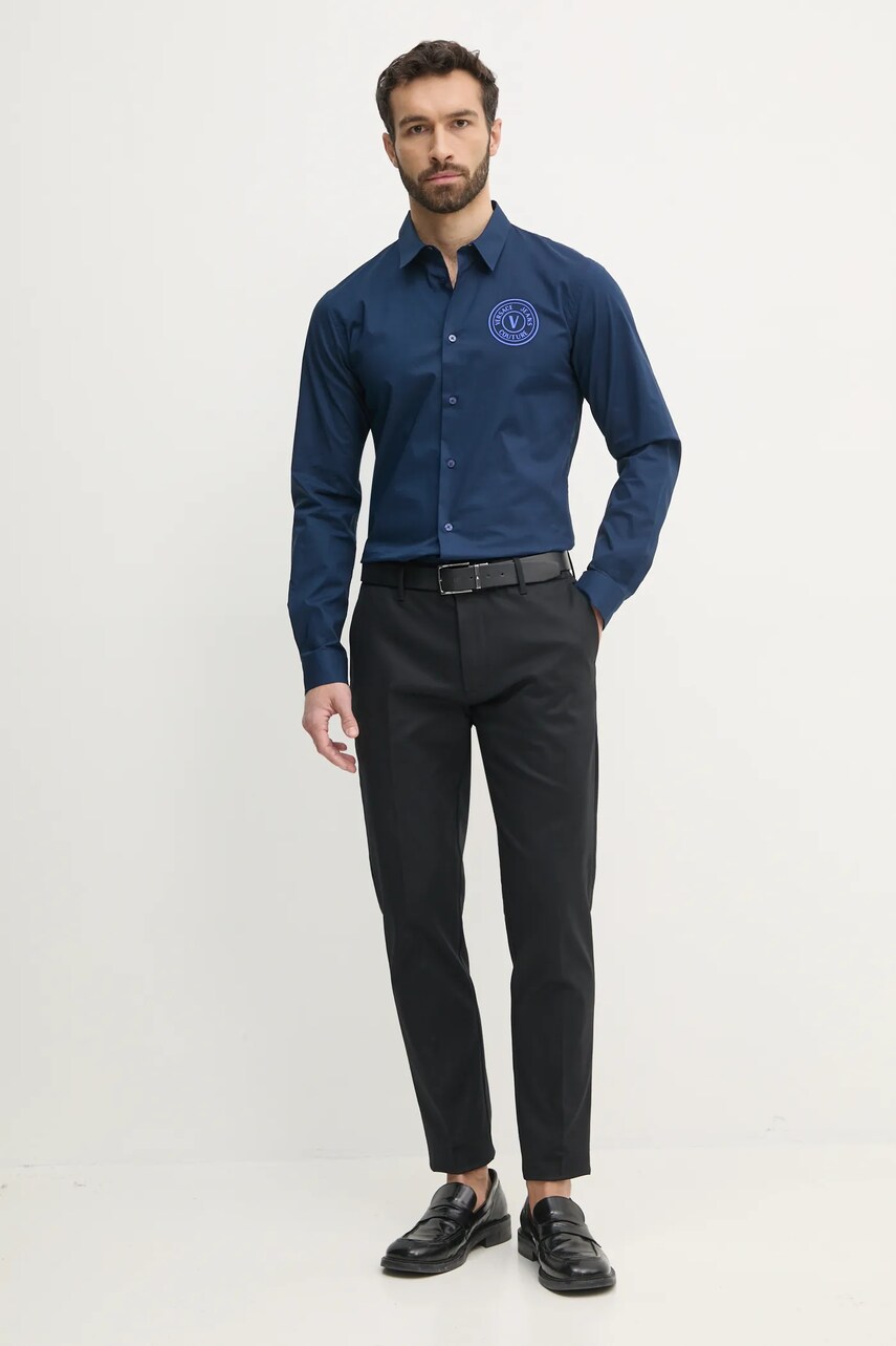 Бавовняна сорочка Versace Jeans Couture чоловіча колір синій slim класичний комір 78GALYS1 CN002