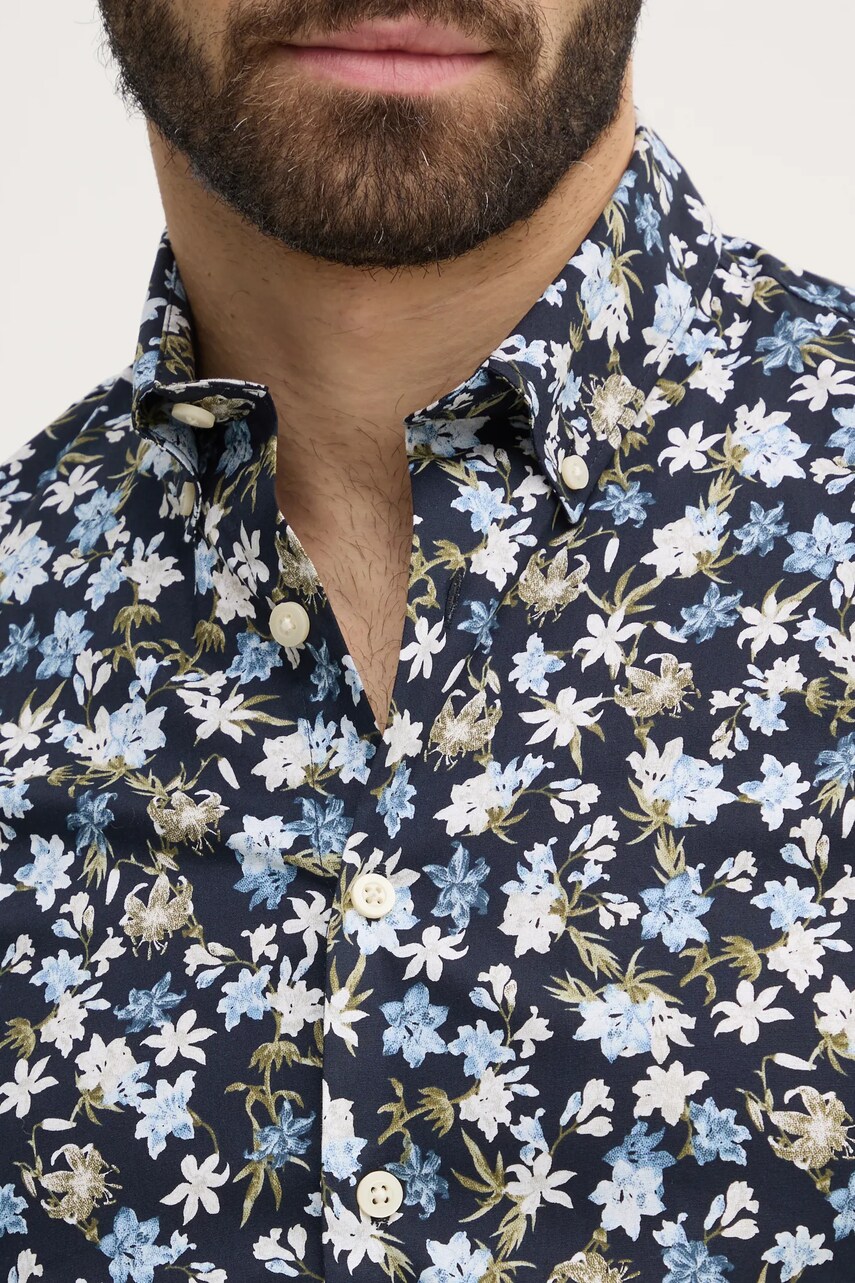 Сорочка Lindbergh чоловіча колір синій slim комір button-down 30-203538