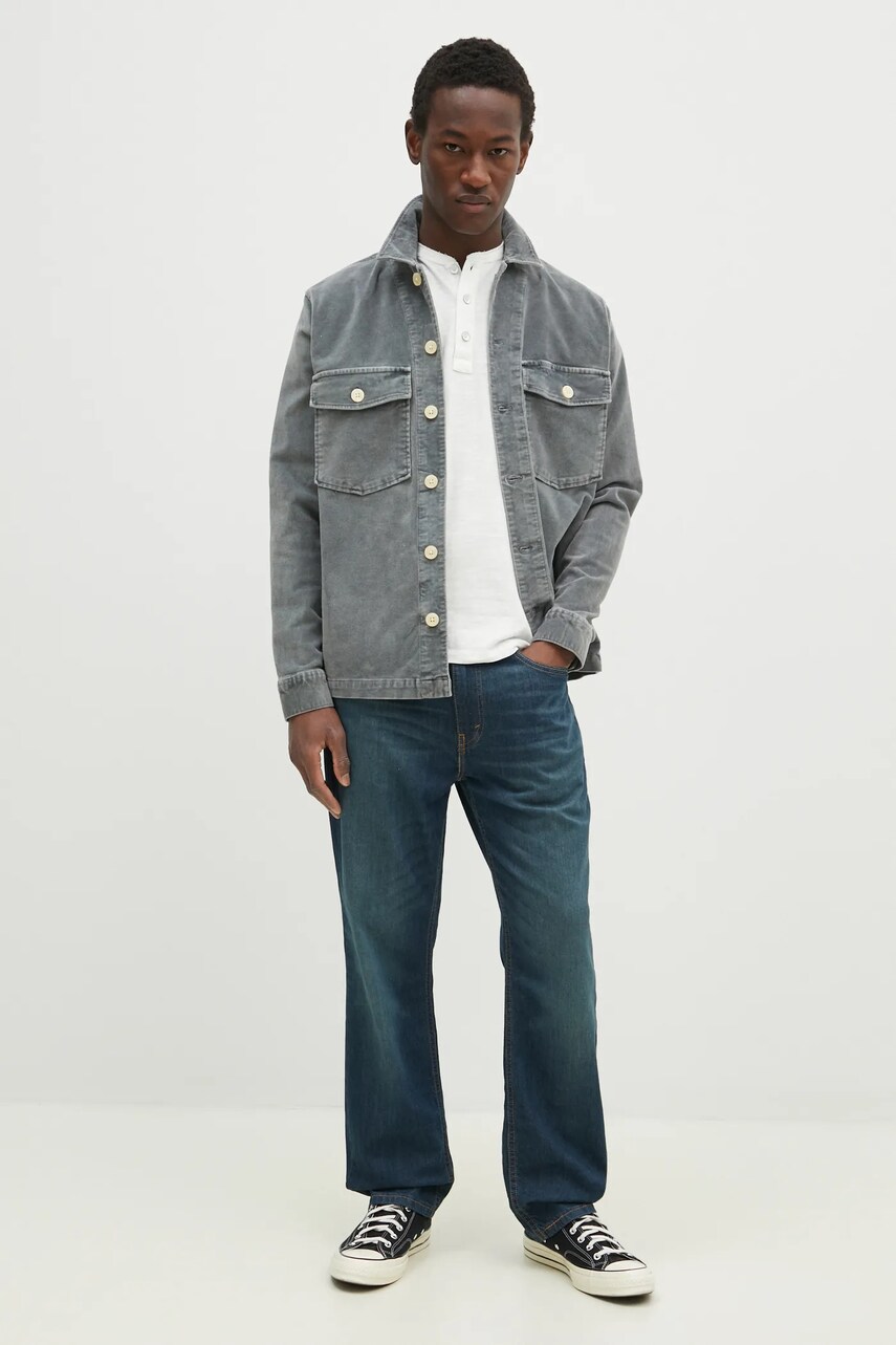 Велюрова сорочка AllSaints HARRIER чоловіча колір сірий relaxed класичний комір M171SB