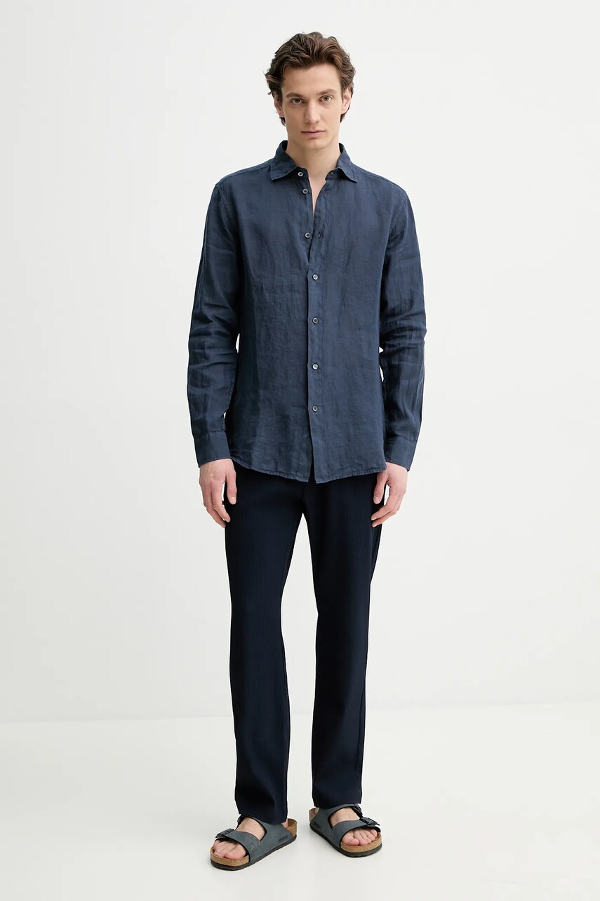 Сорочка з льону BARENA VENEZIA Camicia Mola чоловіча колір синій regular класичний комір CAU5077.3007