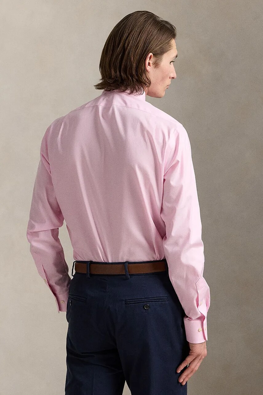 Бавовняна сорочка Polo Ralph Lauren чоловіча колір рожевий slim з італійським коміром 712969015