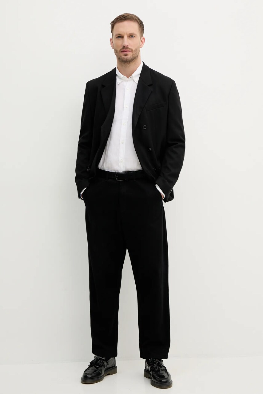 Сорочка з льону BOSS чоловіча колір білий slim комір button-down 50520283
