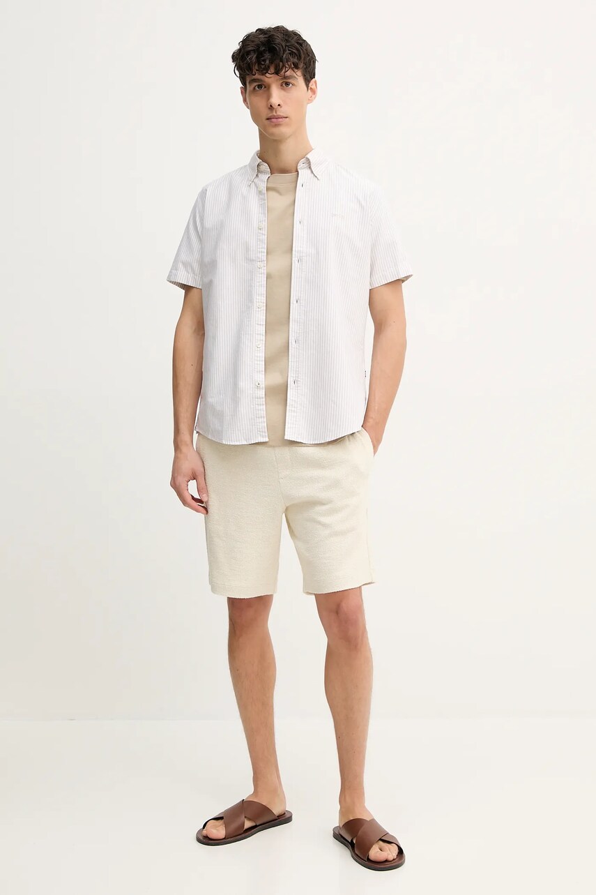 Бавовняна сорочка BOSS чоловіча колір білий slim комір button-down 50539302