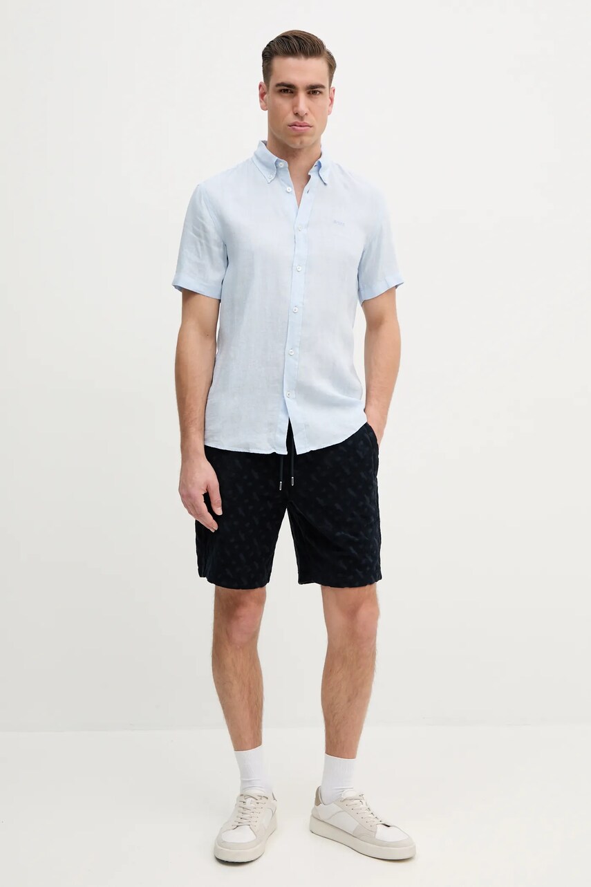 Сорочка з льону BOSS чоловіча slim комір button-down 50539352