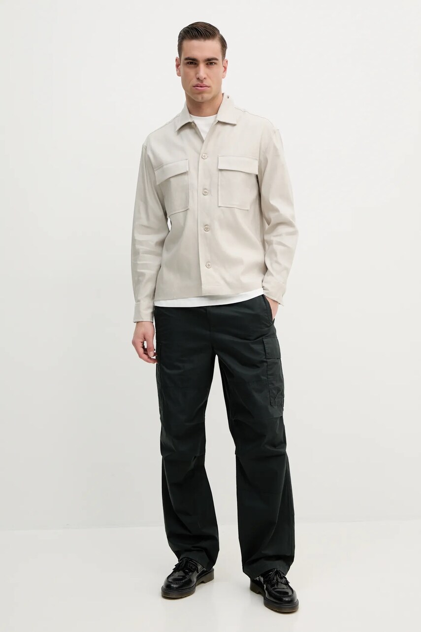 Сорочка з домішкою льону Calvin Klein колір бежевий regular класичний комір K10K114191