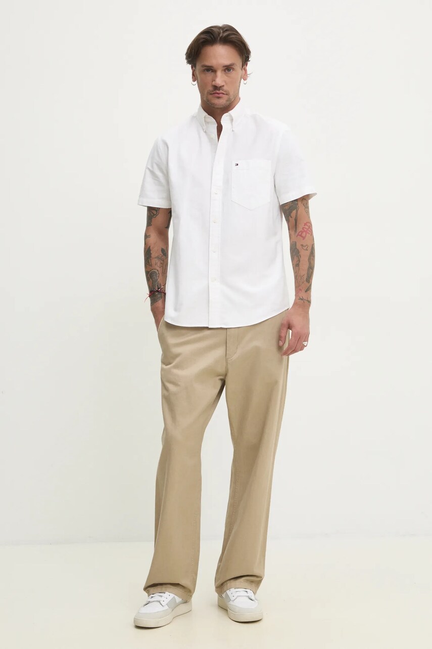 Бавовняна сорочка Tommy Hilfiger чоловіча колір білий regular комір button-down MW0MW36272