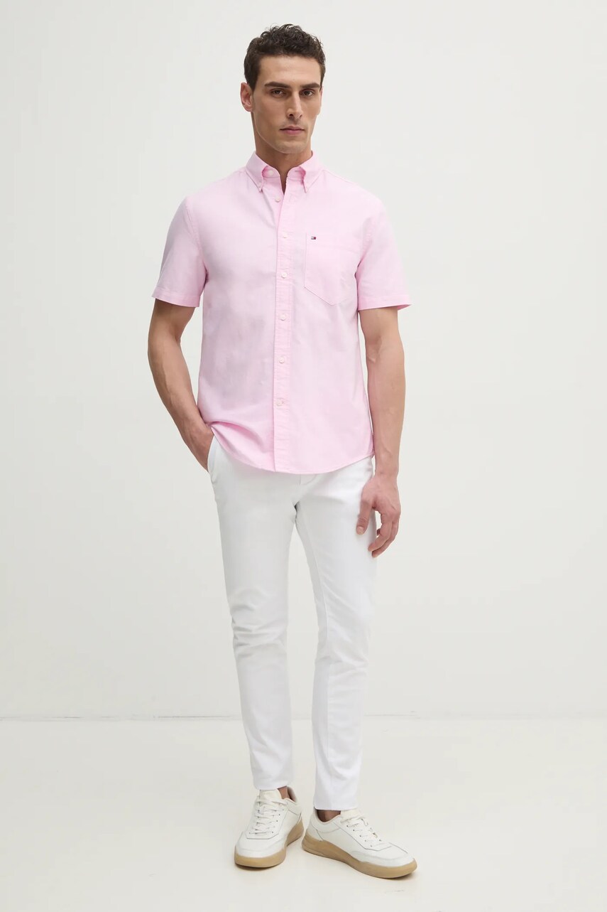 Бавовняна сорочка Tommy Hilfiger чоловіча колір рожевий regular комір button-down MW0MW36272