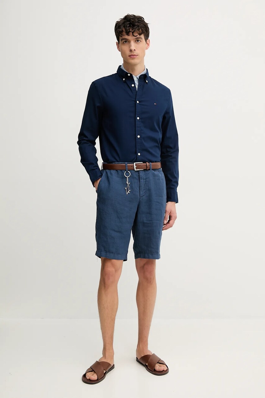 Бавовняна сорочка Tommy Hilfiger чоловіча колір синій slim комір button-down MW0MW38556