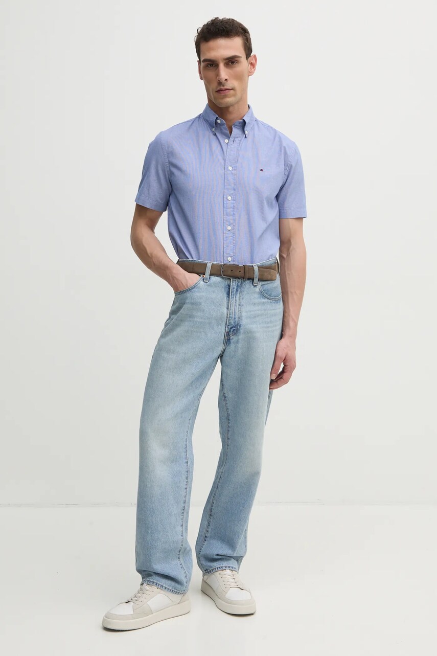 Бавовняна сорочка Tommy Hilfiger чоловіча колір фіолетовий regular комір button-down MW0MW38589