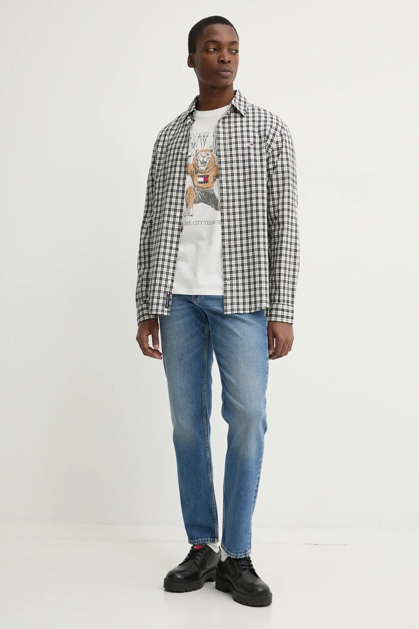Бавовняна сорочка Tommy Jeans чоловіча колір сірий regular класичний комір DM0DM20885