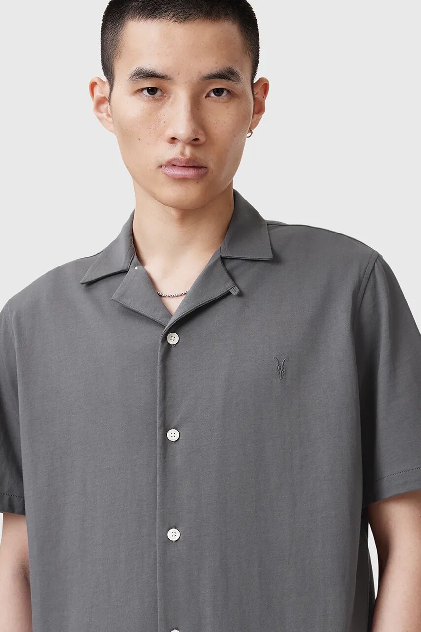 Бавовняна сорочка AllSaints HUDSON чоловіча колір сірий relaxed M081SA
