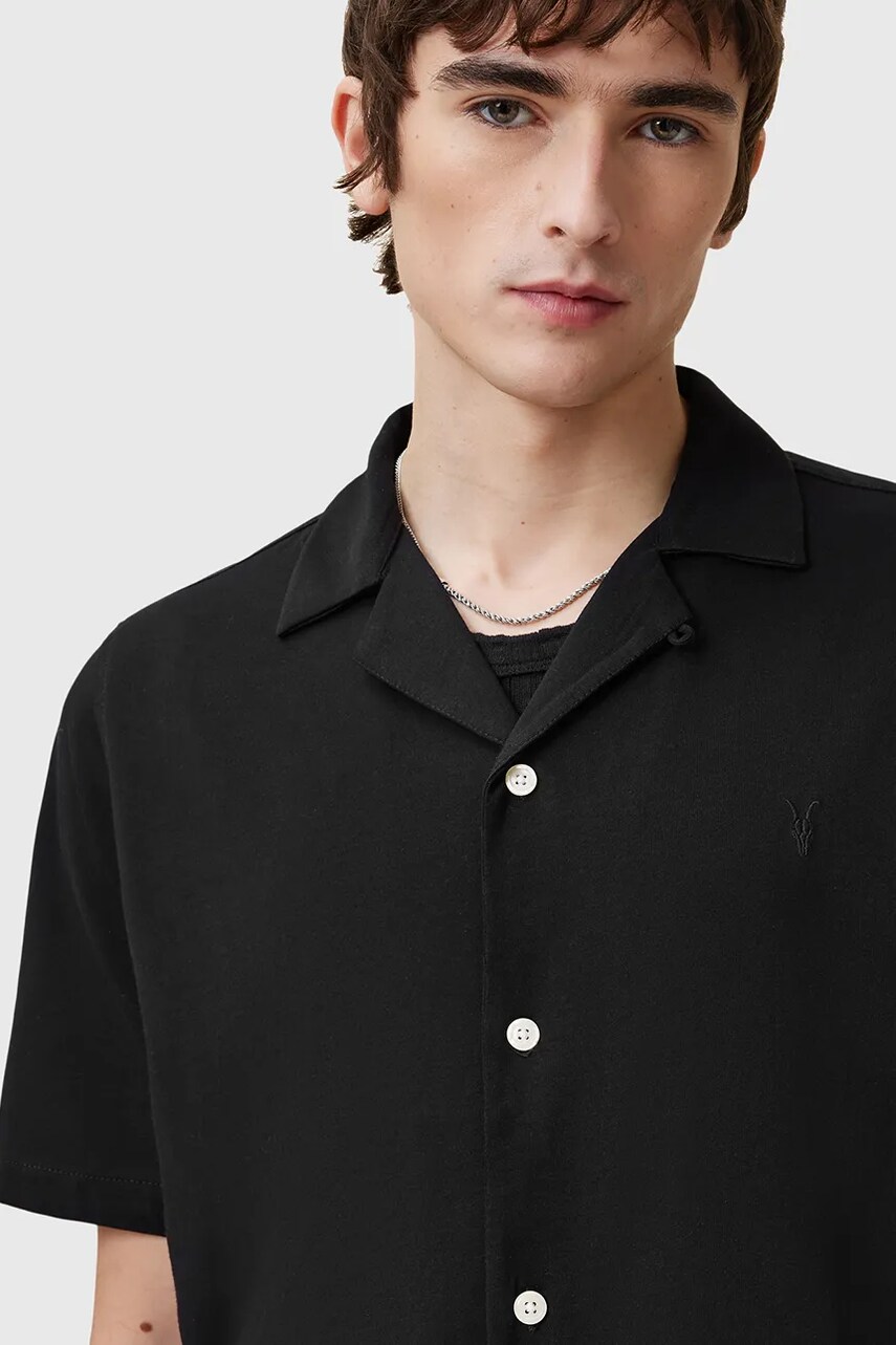 Бавовняна сорочка AllSaints HUDSON чоловіча колір чорний relaxed M081SA