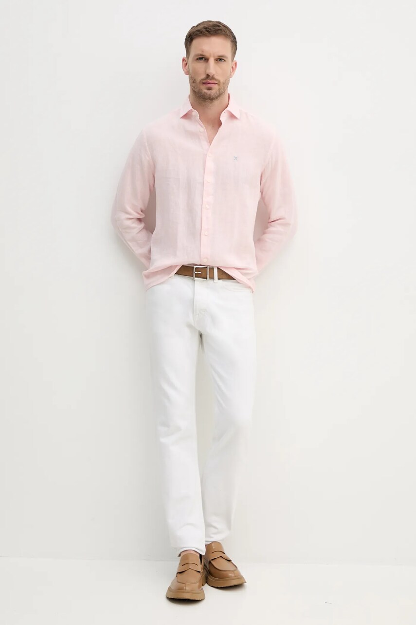 Сорочка з льону Hackett London чоловіча колір рожевий regular класичний комір HM3010266