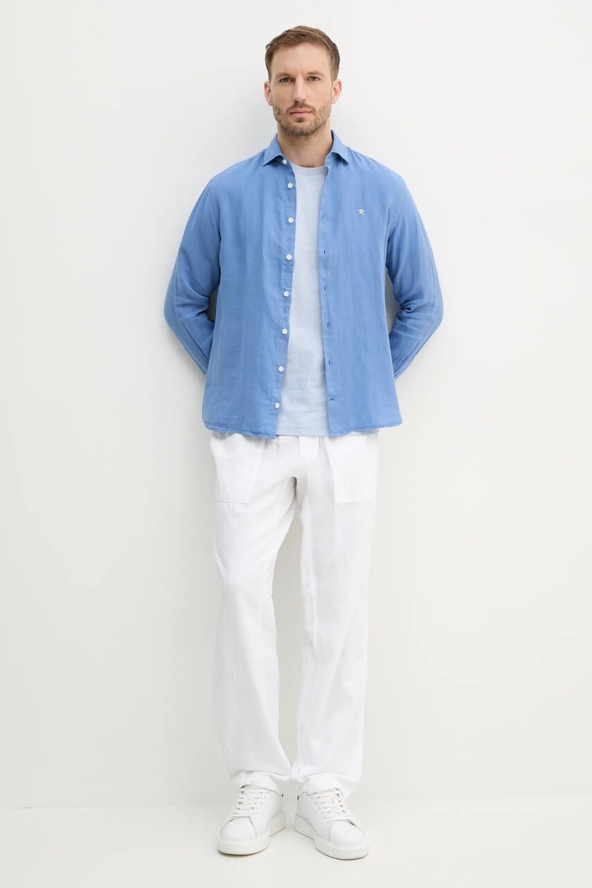 Сорочка з льону Hackett London чоловіча regular класичний комір HM3010266