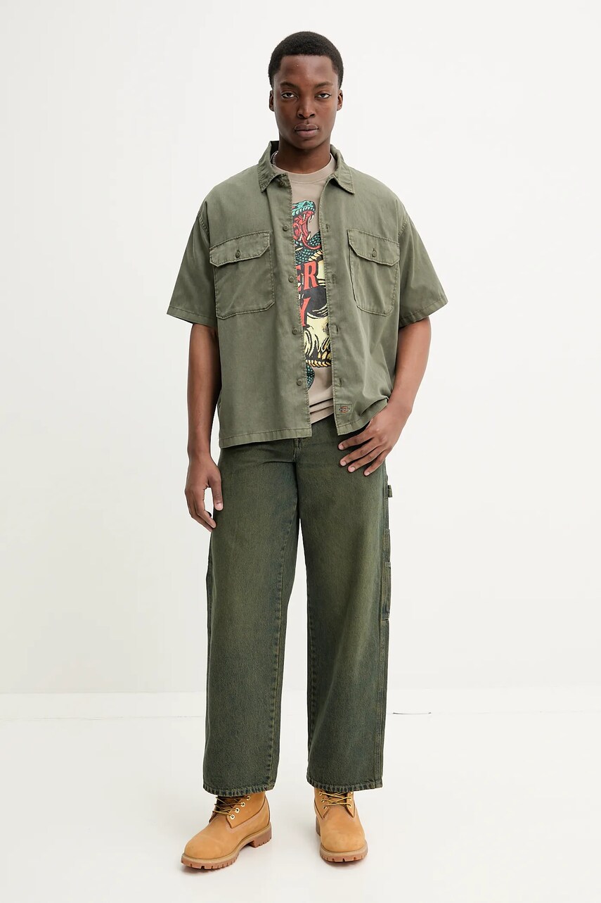 Сорочка Dickies чоловіча колір зелений relaxed класичний комір DK0A4Z7QMGR1