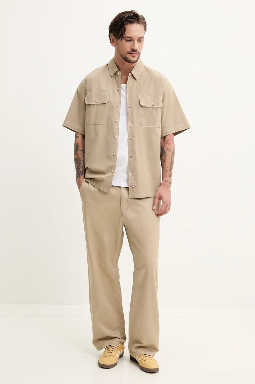 Сорочка Dickies чоловіча колір зелений regular класичний комір DK0A4Z7R0DS1