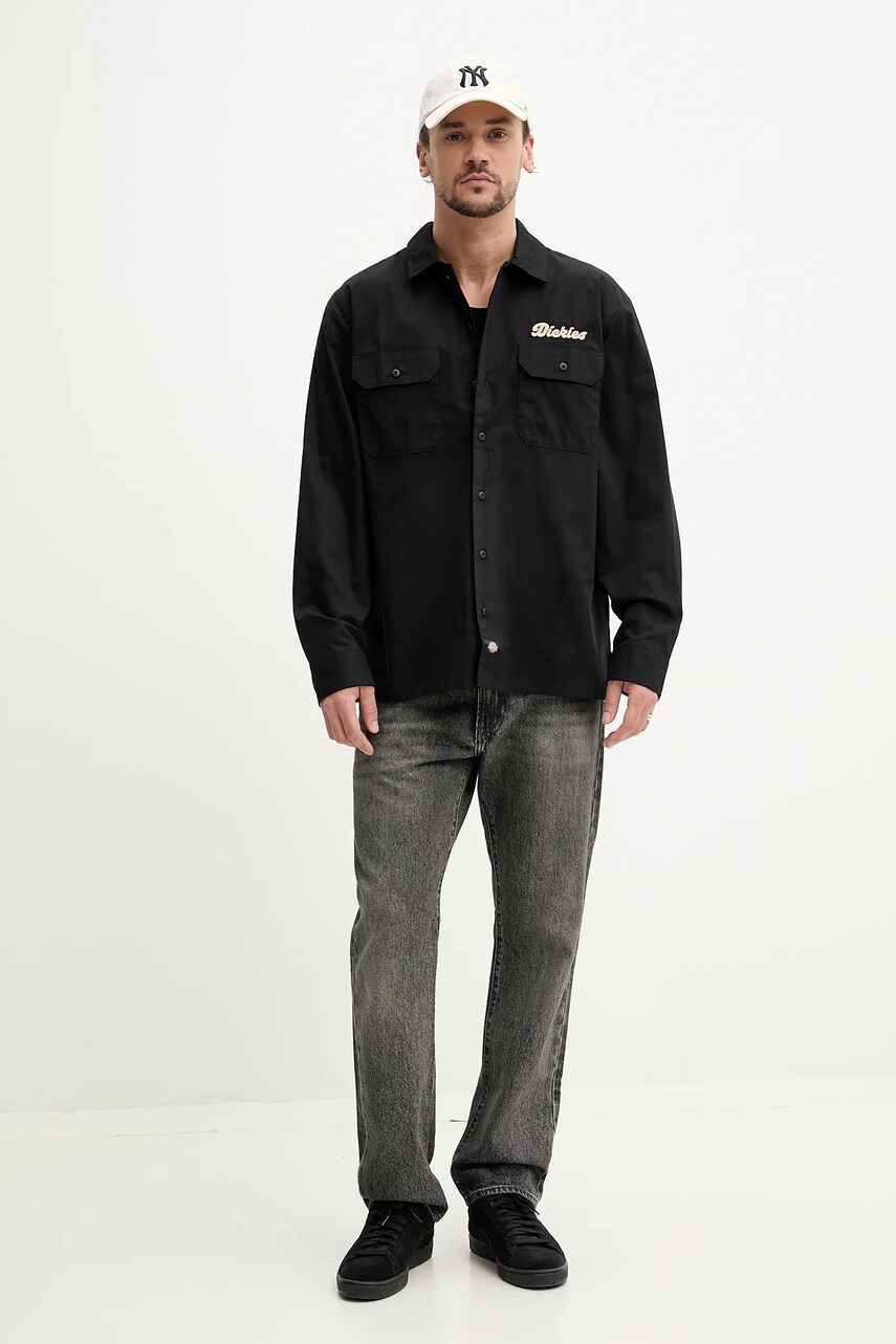 Бавовняна сорочка Dickies чоловіча колір чорний relaxed класичний комір DK0A4Z7PBLK1