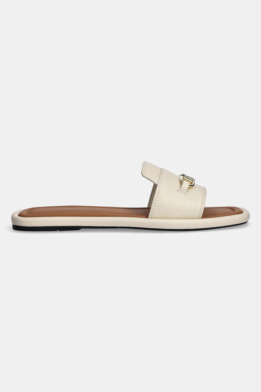 Шкіряні шльопанці Tommy Hilfiger LEATHER HORSEBIT MULE жіночі колір бежевий FW0FW08420