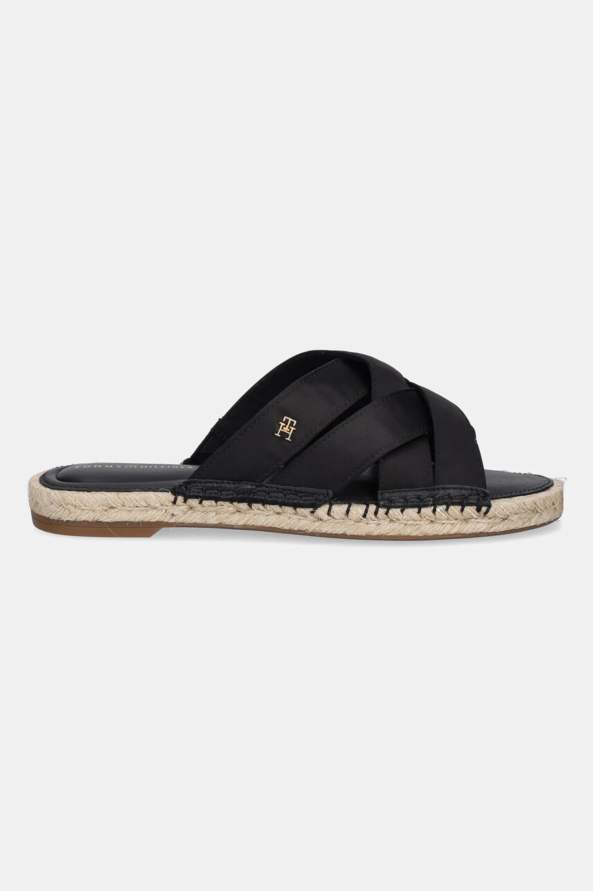 Шльопанці Tommy Hilfiger SATIN ESPADRILLE MULE жіночі колір чорний FW0FW08502