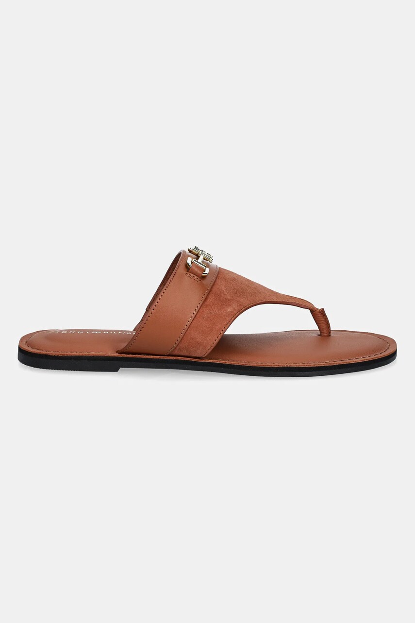 Шкіряні в'єтнамки Tommy Hilfiger MIXED LEATHER HORSEBIT THONG жіночі колір коричневий на плоскому ходу FW0FW08506