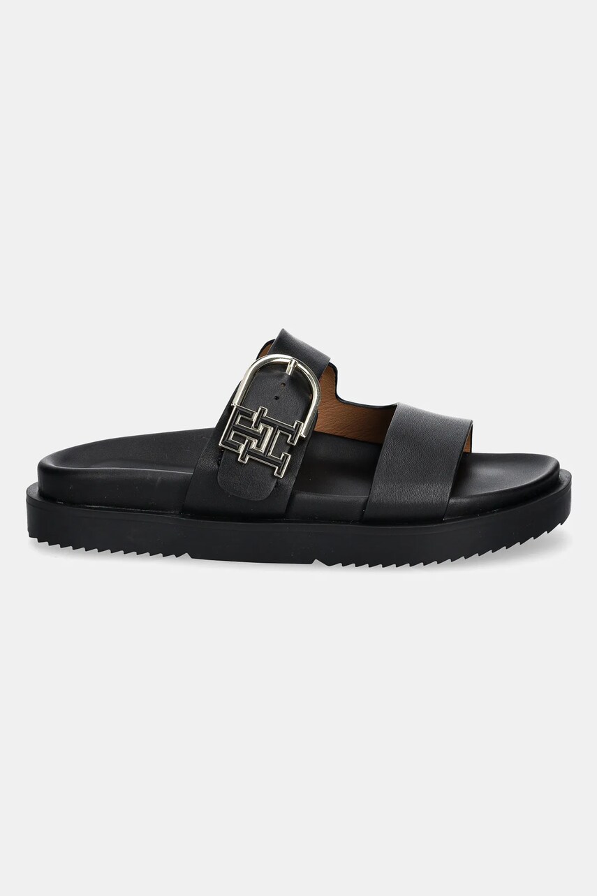 Шкіряні шльопанці Tommy Hilfiger LEATHER SPORTY MULE жіночі колір чорний FW0FW08512