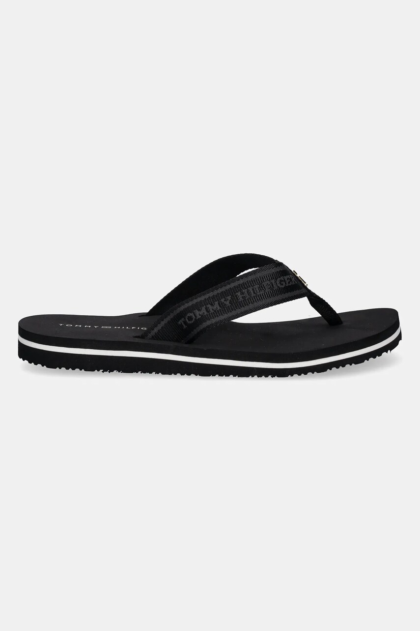 В'єтнамки Tommy Hilfiger HILFIGER WEBBING BEACH SANDAL жіночі колір чорний на плоскому ходу FW0FW08515