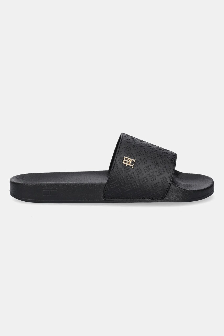 Шльопанці Tommy Hilfiger TH MONOGRAM POOLSIDE жіночі колір чорний FW0FW08525