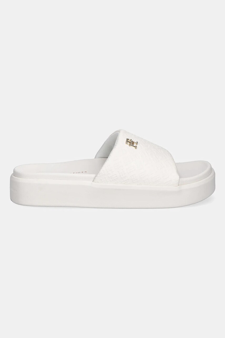 Шльопанці Tommy Hilfiger PLATFORM MONOGRAM POOLSLIDE жіночі колір білий на платформі FW0FW08526