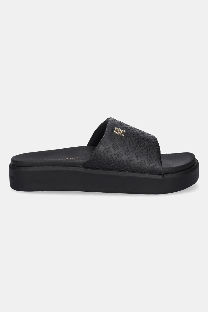 Шльопанці Tommy Hilfiger PLATFORM MONOGRAM POOLSLIDE жіночі колір чорний на платформі FW0FW08526