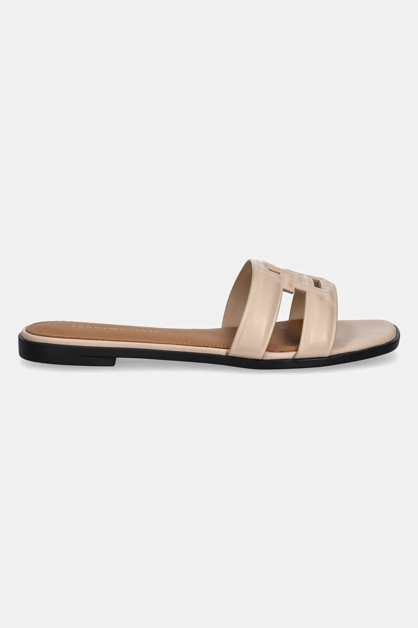 Шкіряні шльопанці Tommy Hilfiger TH LOGO STRAP MULE жіночі колір бежевий FW0FW08671