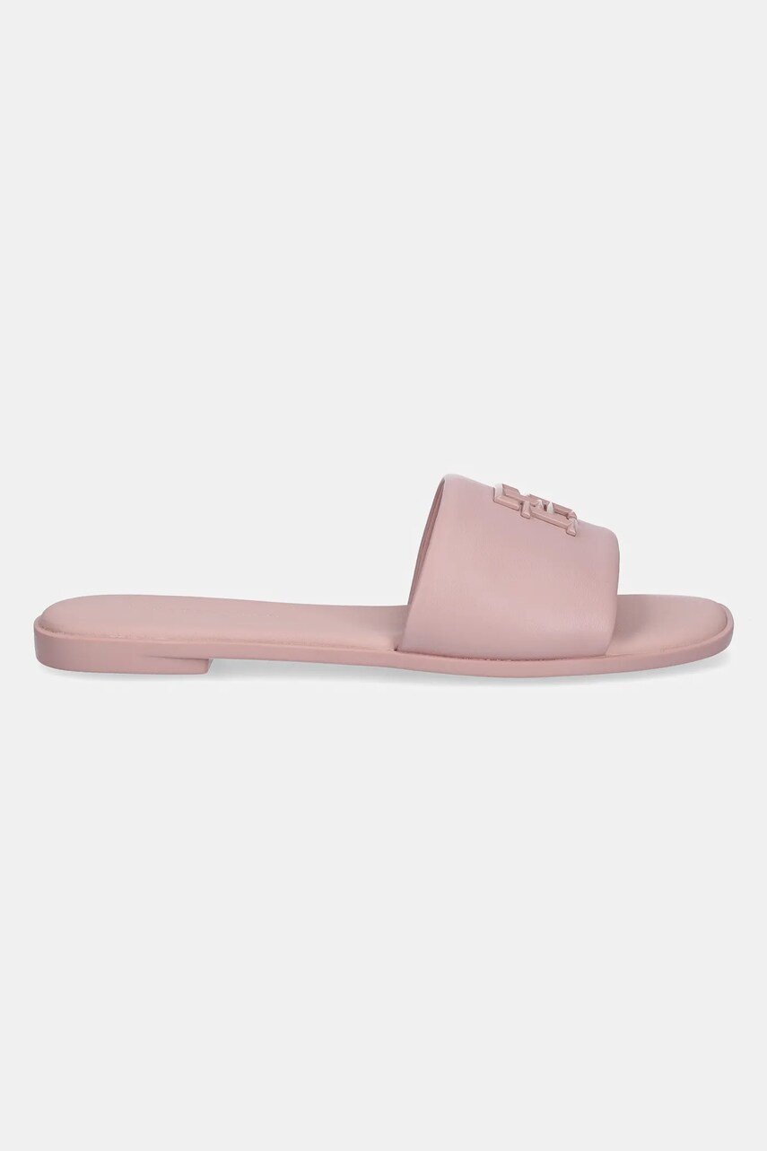 Шкіряні шльопанці Tommy Hilfiger TH LOGO HARDWARE LEATHER MULE жіночі колір рожевий FW0FW08806