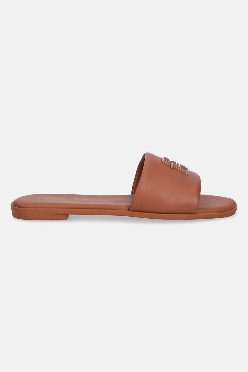 Шкіряні шльопанці Tommy Hilfiger TH LOGO HARDWARE LEATHER MULE жіночі колір коричневий FW0FW08806