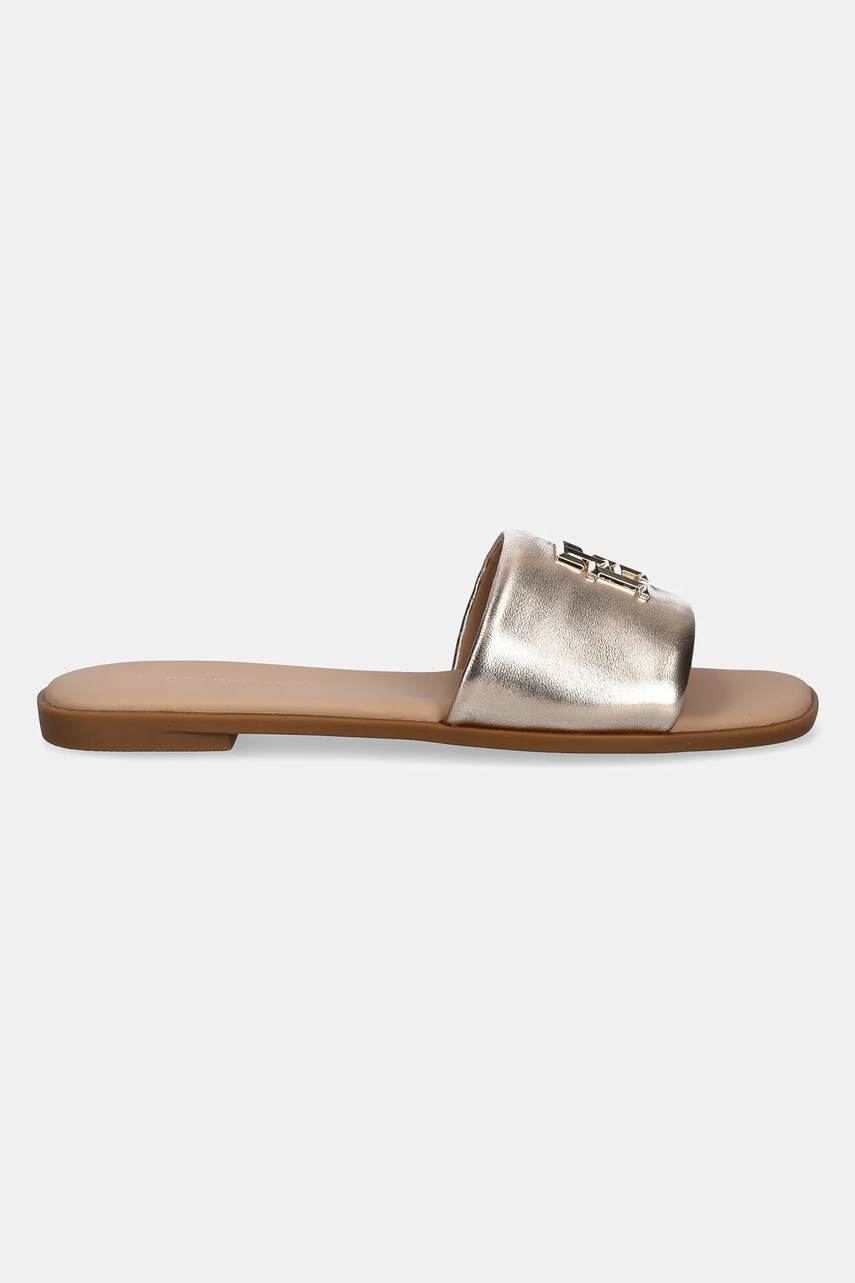 Шкіряні шльопанці Tommy Hilfiger TH LOGO HW METALLIC LEATHER MULE жіночі колір золотий FW0FW08807